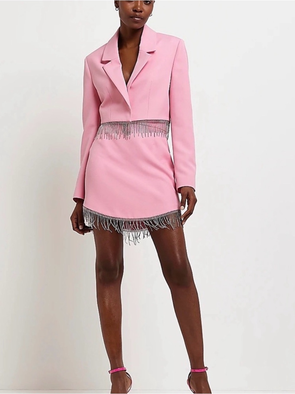 River island Pink Fringe-Trim Blazer & skirt nwt